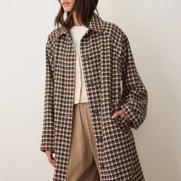 Marine Layer Hayes Houndstooth Trench Coat. Brown black/white. Size S. NWT. - Picture 6 of 6